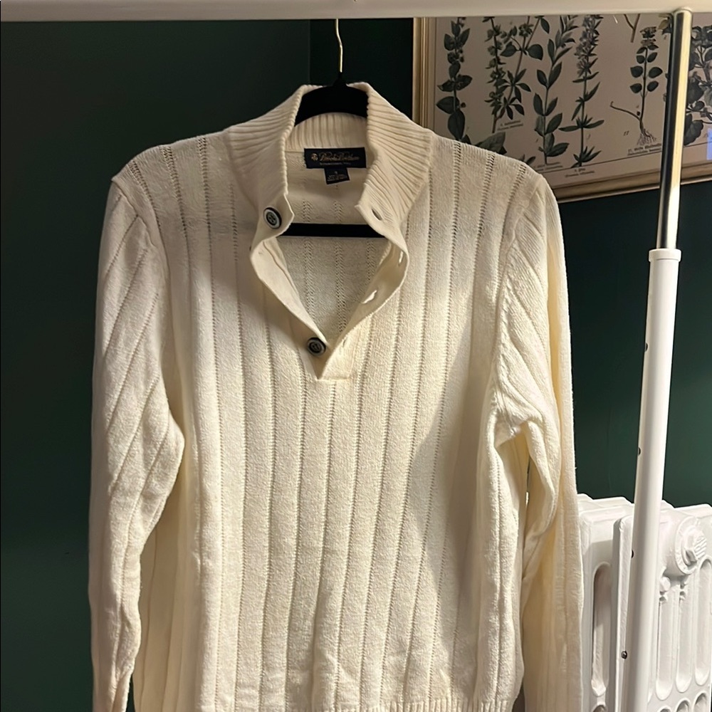 Brooks Brothers Cream linen  Sweater with Ribbed Texture